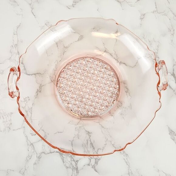 Lancaster Other - Lancaster Vintage Pink Glass Landrum 10" Handheld Salad Serving Plate